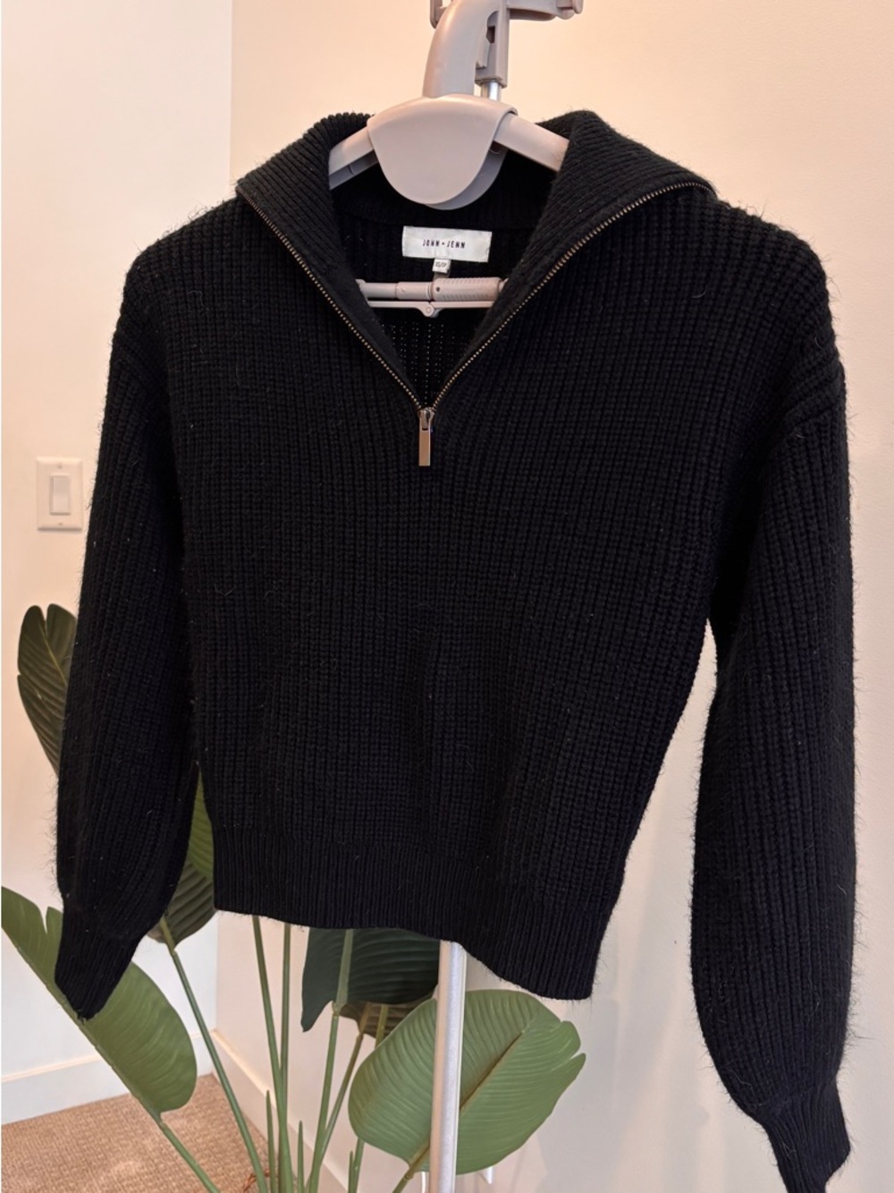John + Jenn Black Ribbed Half-Zip Sweater